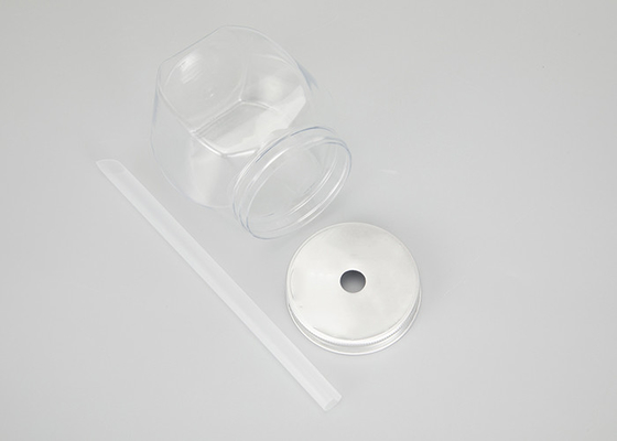 Food Grade PET Plastic Jar Container With Aluminum Lids 65mm