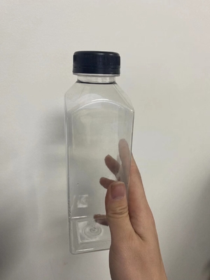 Custom Support Different Size Clear Pet Plastic Square Juice Beverage Bottle With Black White Lids