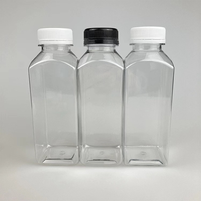 Custom Support Different Size Clear Pet Plastic Square Juice Beverage Bottle With Black White Lids