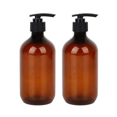 Refillable 16oz Empty Amber 500ml Plastic PET Lotion Bottle With Pump For Shampoo