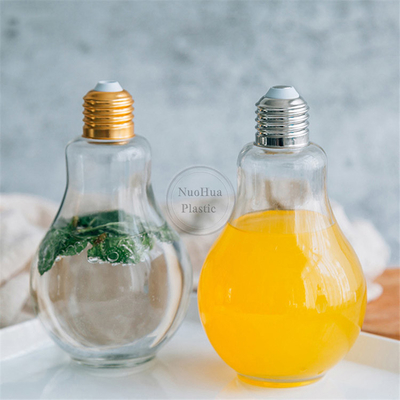 500ml Plastic Lamp Bulb Shaped Juice Bottle With Aluminum Cap Lamp Bulb Shape Plastic Beverage Bottle