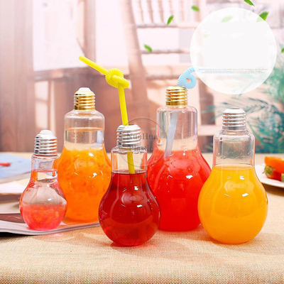 Light Bulb Cup With Straw Lids For Parties Plastic Light Bulb Shaped Bottles Bottom Glowing LED Fillable Light Bulbs