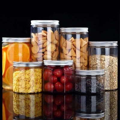 Custom 16oz 32oz 500ml 1000ml Clear Wide Mouth PET Jar With Aluminum Lid Transparent Food Storage Plastic Containers