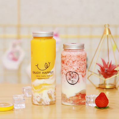Modern Milk Tea Bottles with Handle Clear PET Plastic Customizable Color