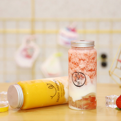 Modern Milk Tea Bottles with Handle Clear PET Plastic Customizable Color