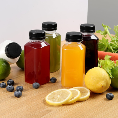 Square Round Plastic Milk Tea Bottles With Handle Clear 120ml 250ml 350ml 500ml Capacity