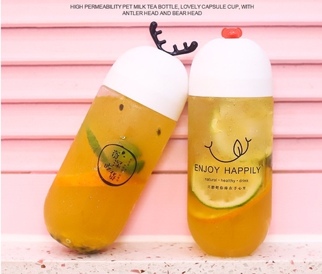 Clear Reusable Plastic Handle Milk Tea Bottles With Lid