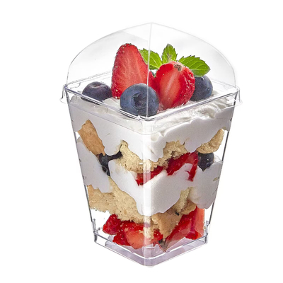 Reusable Square Clear Dessert Cups With Lids And Spoons 120ml 250ml 350ml 500ml Capacity