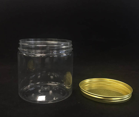 Custom 16oz 32oz 500ml 1000ml Clear Wide Mouth PET Jar With Aluminum Lid