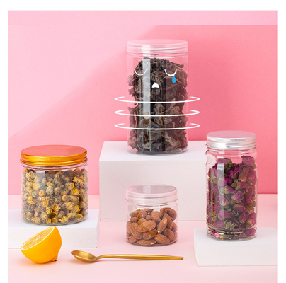 Custom Round Black Clear Plastic Jars With Lids PET Container for Food Packing