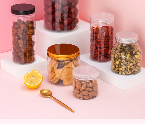 Custom 16oz 32oz 500ml 1000ml Clear Wide Mouth PET Jar With Aluminum Lid