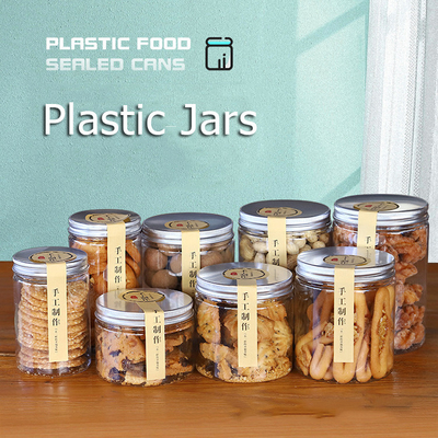 Custom 16oz 32oz 500ml 1000ml Clear Wide Mouth PET Jar With Aluminum Lid