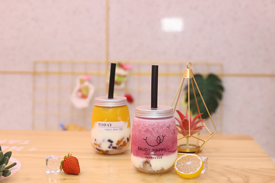 Screw-on Lid Milk Tea Bottles For Juice Clear Packaging In Bulk