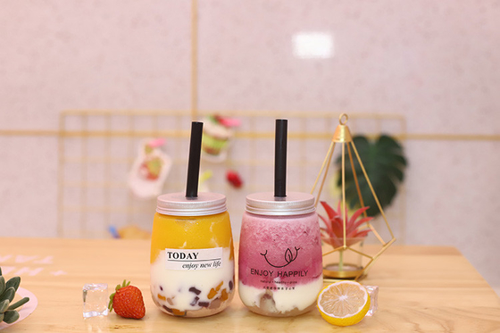 Screw-on Lid Milk Tea Bottles For Juice Clear Packaging In Bulk