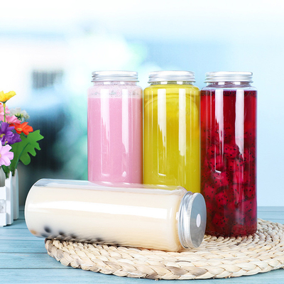 Transparent 500ml Plastic Bubble Tea Jugs With Handle And Screw On Lid