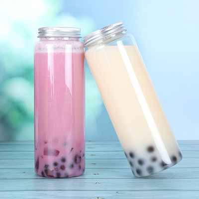 Transparent 500ml Plastic Bubble Tea Jugs With Handle And Screw On Lid