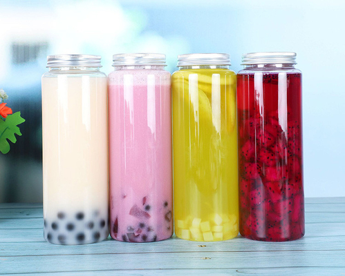 Transparent 500ml Plastic Bubble Tea Jugs With Handle And Screw On Lid
