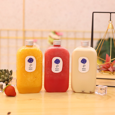 Square And Round Clear Drink Milk Tea Bottles With Leak Proof Screw On Lids