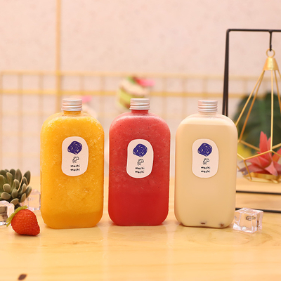 Square And Round Clear Drink Milk Tea Bottles With Leak Proof Screw On Lids