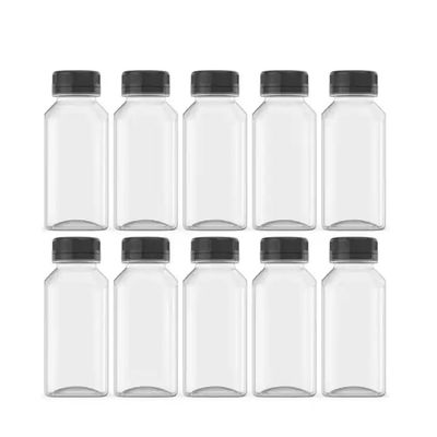 Square Disposable Pet Juice Bottles with Aluminum Cap and Transparent / Custom Color Options