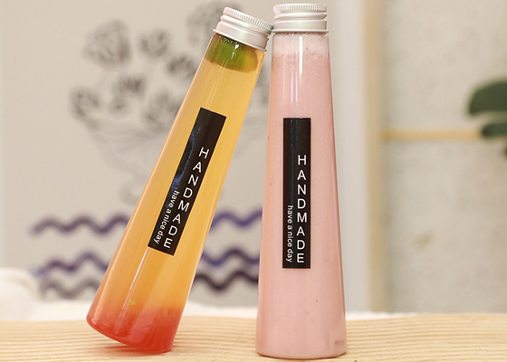 Conical Soft Drink Plastic Juice Bottle With Lid 7oz 200ml