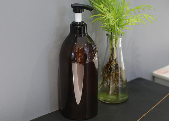 550ml Lock Down Pump PET Amber Plastic Shampoo Bottles 72*176mm