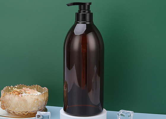 550ml Lock Down Pump PET Amber Plastic Shampoo Bottles 72*176mm
