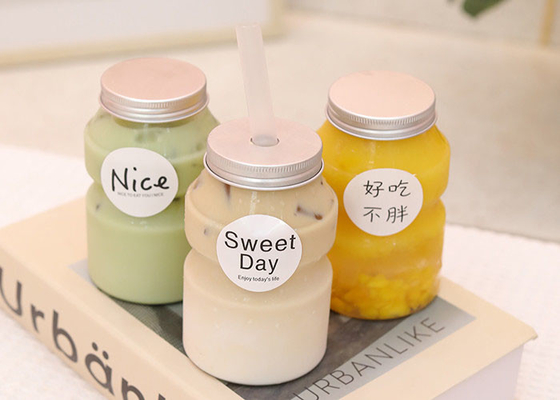 350ml PET Milk Tea Bottles Disposable Milk Containers With Aluminum Cap