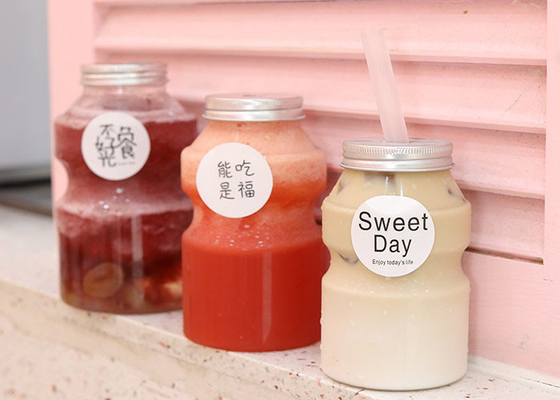 350ml PET Milk Tea Bottles Disposable Milk Containers With Aluminum Cap