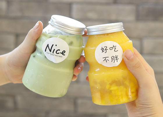 350ml PET Milk Tea Bottles Disposable Milk Containers With Aluminum Cap