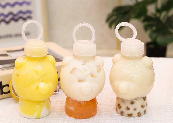Pull Ring Cover Milk Tea Bottles 400ml Squeezable Juice Bottles