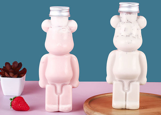 350ml 400ml 500ml 700ml Hot Selling Customize Pet Plastic Bear Shape Juice Bottle For Beverage With Cap And Straps