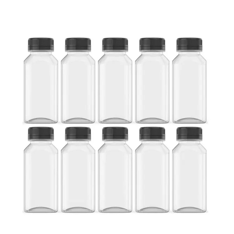 8oz 10oz 16oz Empty Reusable Juice Beverage Containers With Tamper Evident Lids Pet Clear Plastic Juice Bottles With Cap
