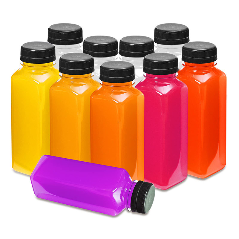 Square Round Plastic Milk Tea Bottles With Handle Clear 120ml 250ml 350ml 500ml Capacity