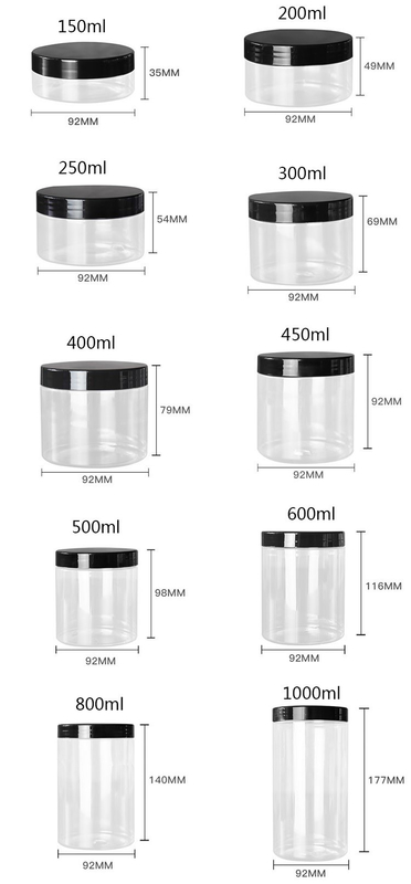 PET Jars Food Grade White Plastic 4oz 8oz 300ml 500ml Round Shape Empty Eye Cream Face Cream Jars Container 16oz
