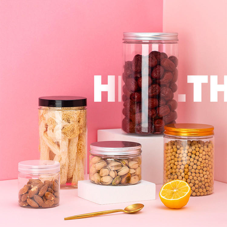 Custom Round Black Clear Plastic Jars With Lids PET Container for Food Packing