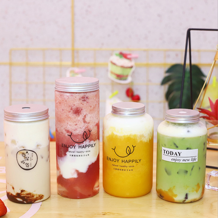 Medium Sized Milk Tea Bottles With Screw On Lid And Leak Proof Function