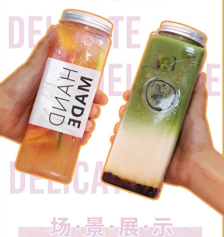 Modern Milk Tea Bottles Medium Capacity Screw on Lid Leak Proof Containers for Beverage Packaging and Storage Solutions